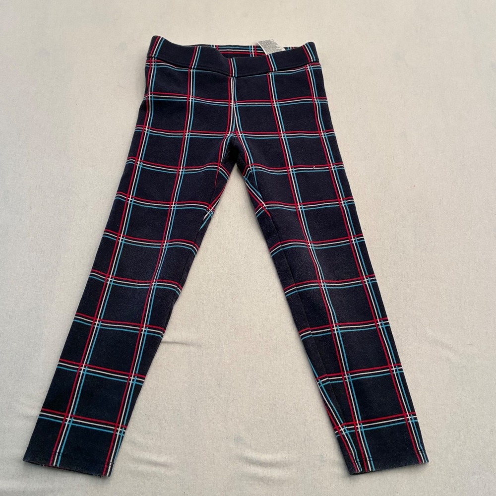 Janie and Jack Girls Navy Blue Plaid Leggings Stretch Pants Size 5
